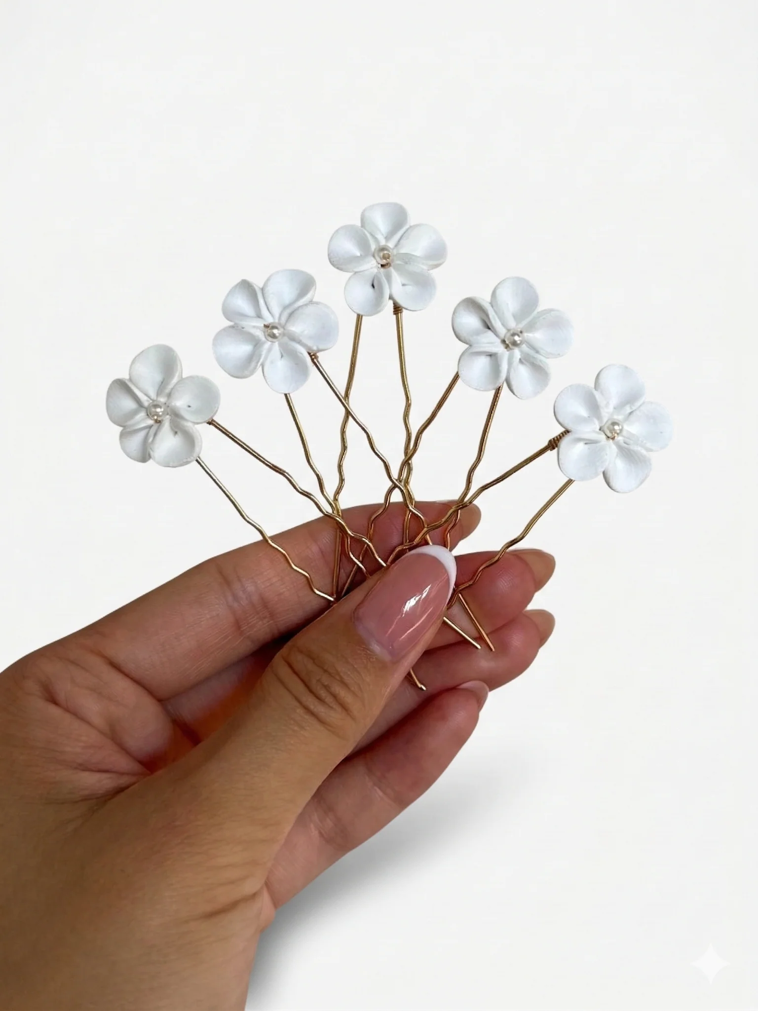 Bridal Ceramic Flower Hairpins, Set of 5 - Image 3