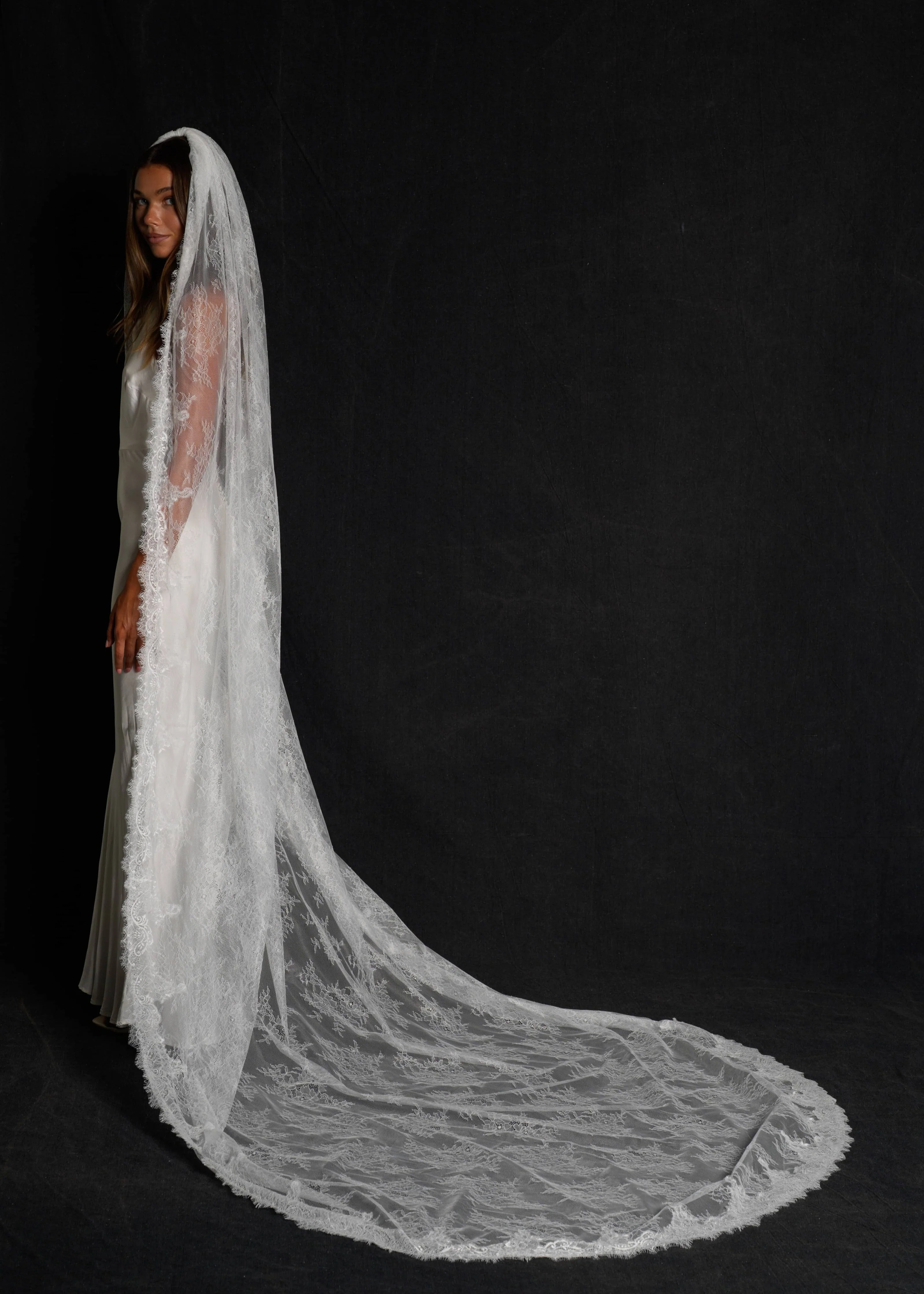 Chantilly All Over Lace Veil, Single Tier, Cathedral Length - Image 8