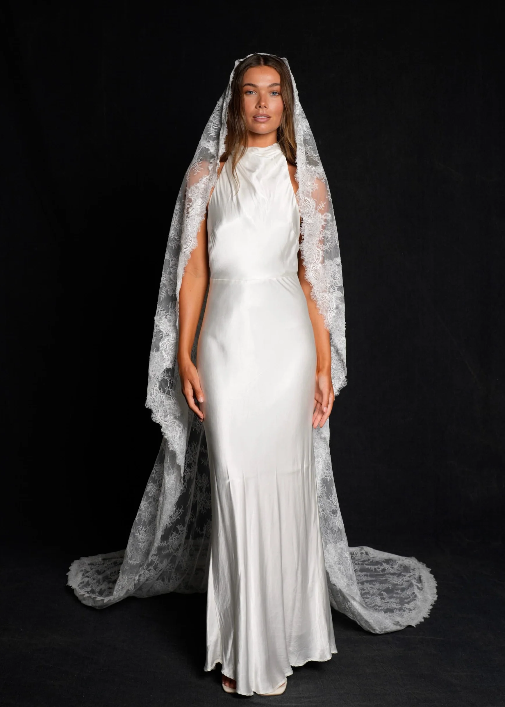 Chantilly Mantilla All Over Lace Veil, Single Tier, Cathedral Length - Image 5
