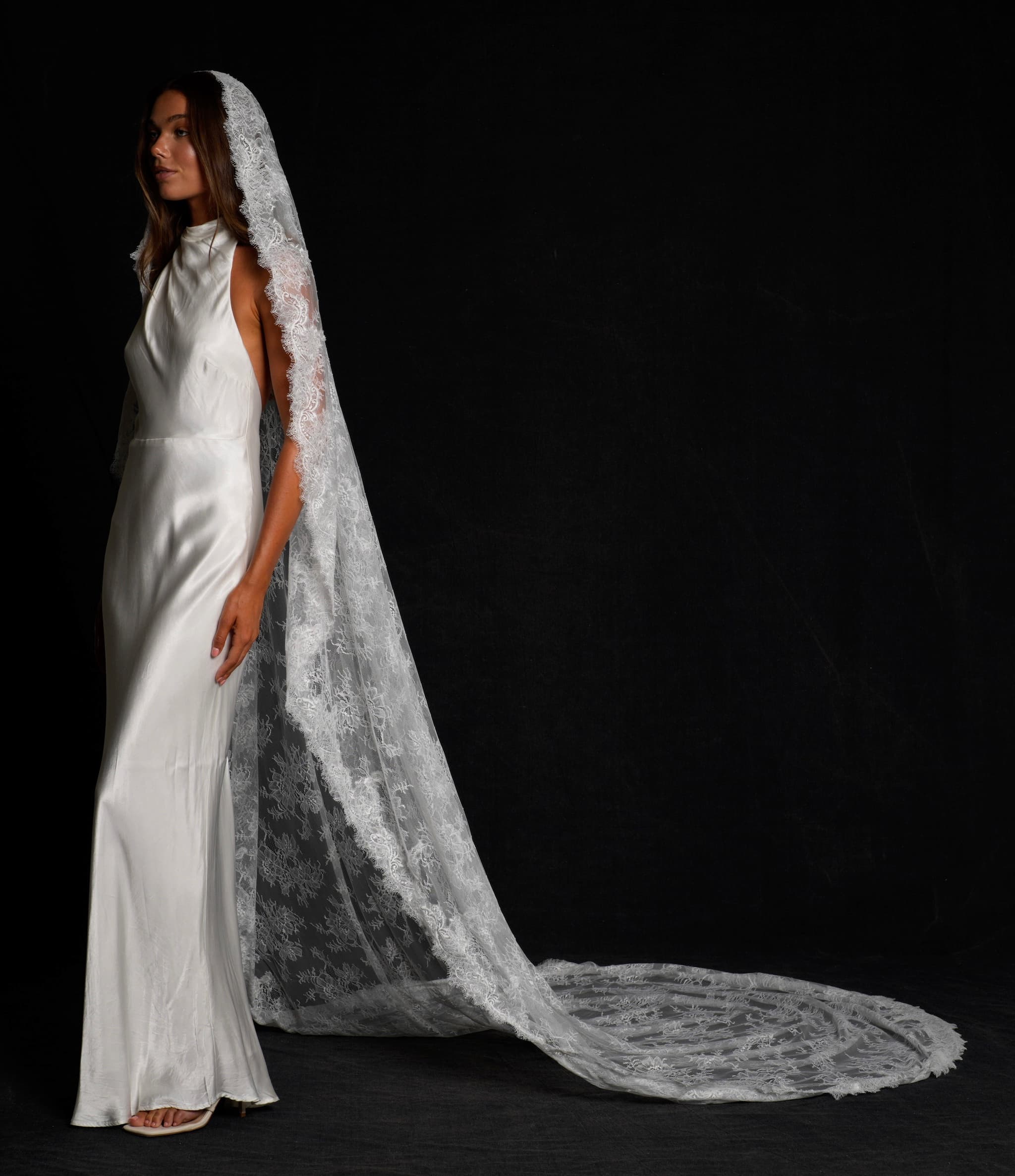 Chantilly Mantilla All Over Lace Veil, Single Tier, Cathedral Length - Image 8
