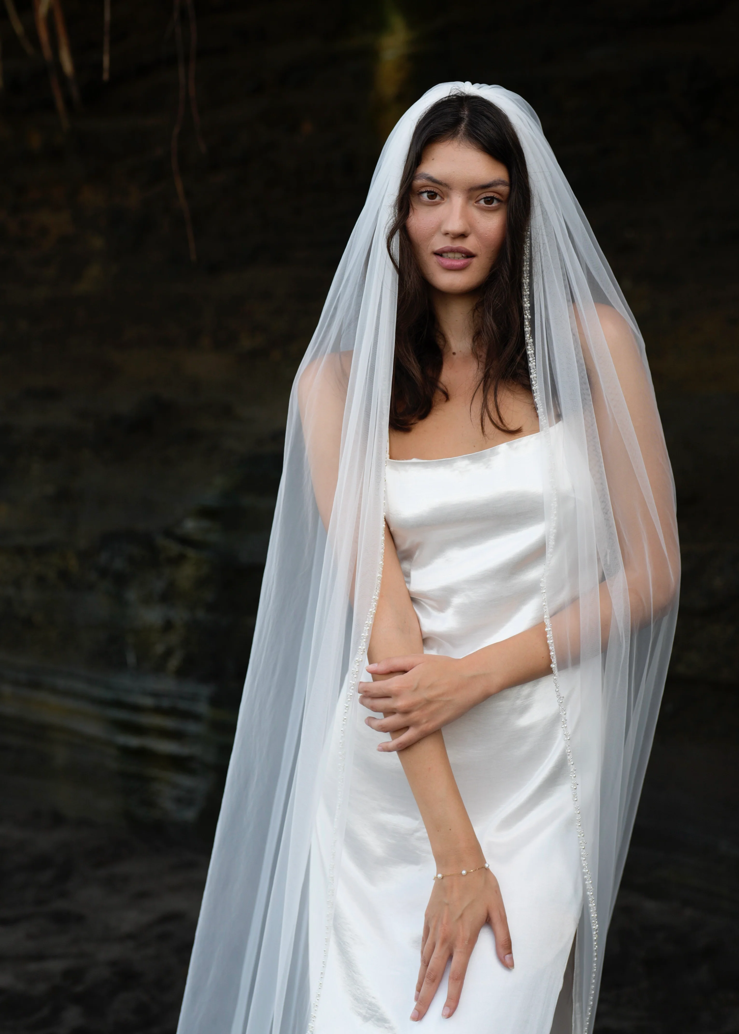 Pearl Beaded Edge Veil, Single Tier, Cathedral Length - Image 4