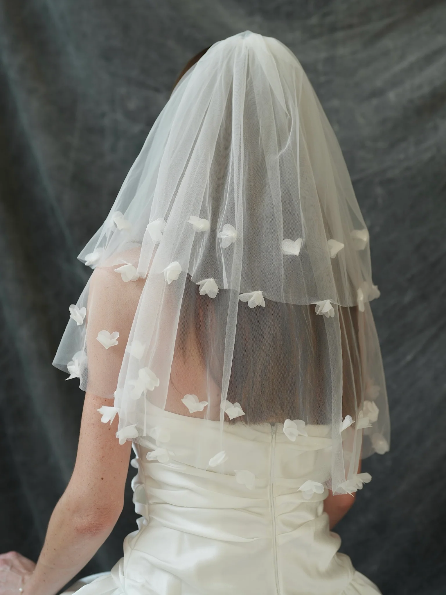 Mini 3D Flower Short Two Tier Bachelorette Veil - Image 8