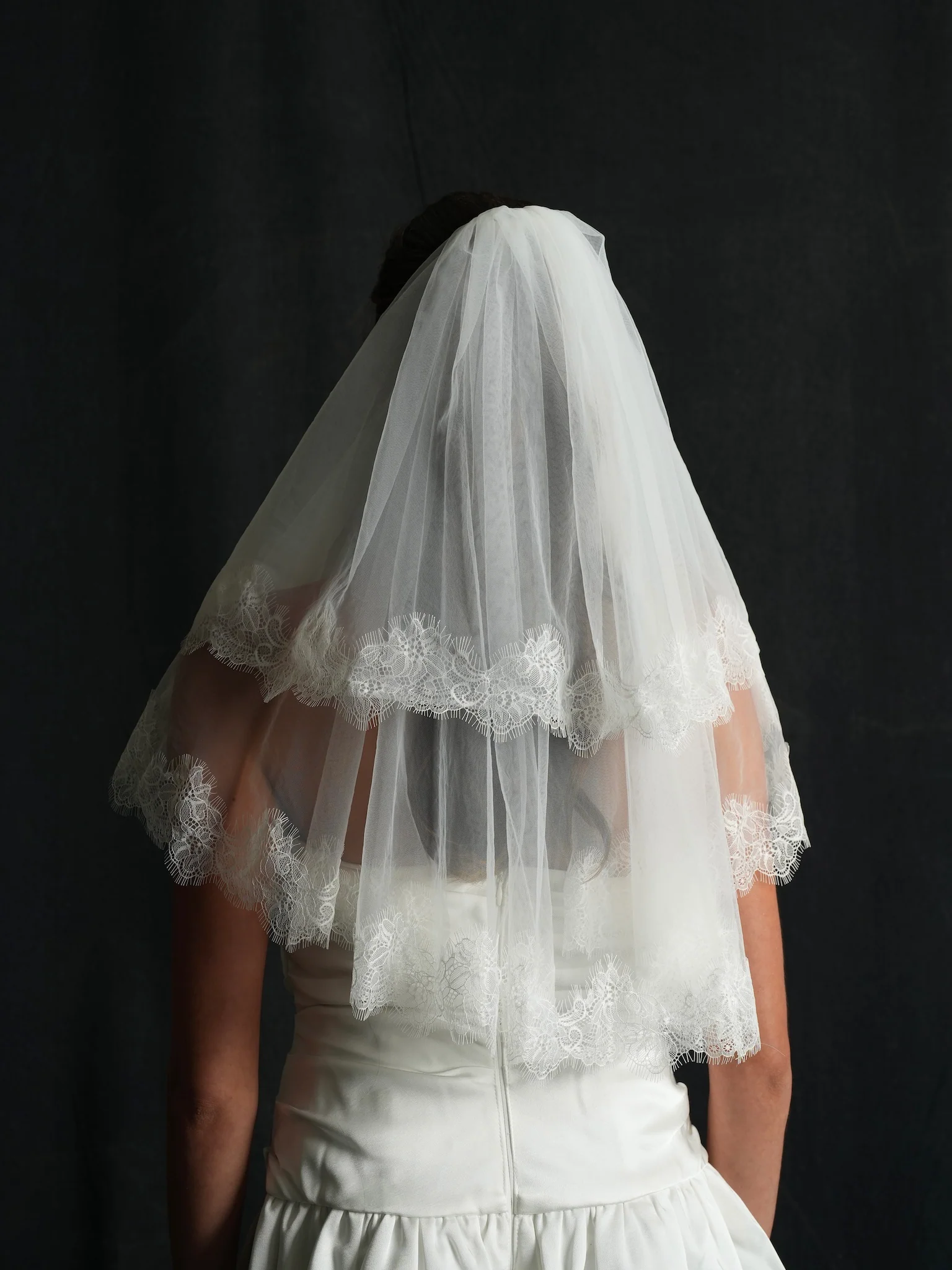 Mini Chantilly Lace Short Two Tier Bachelorette Veil - Image 4