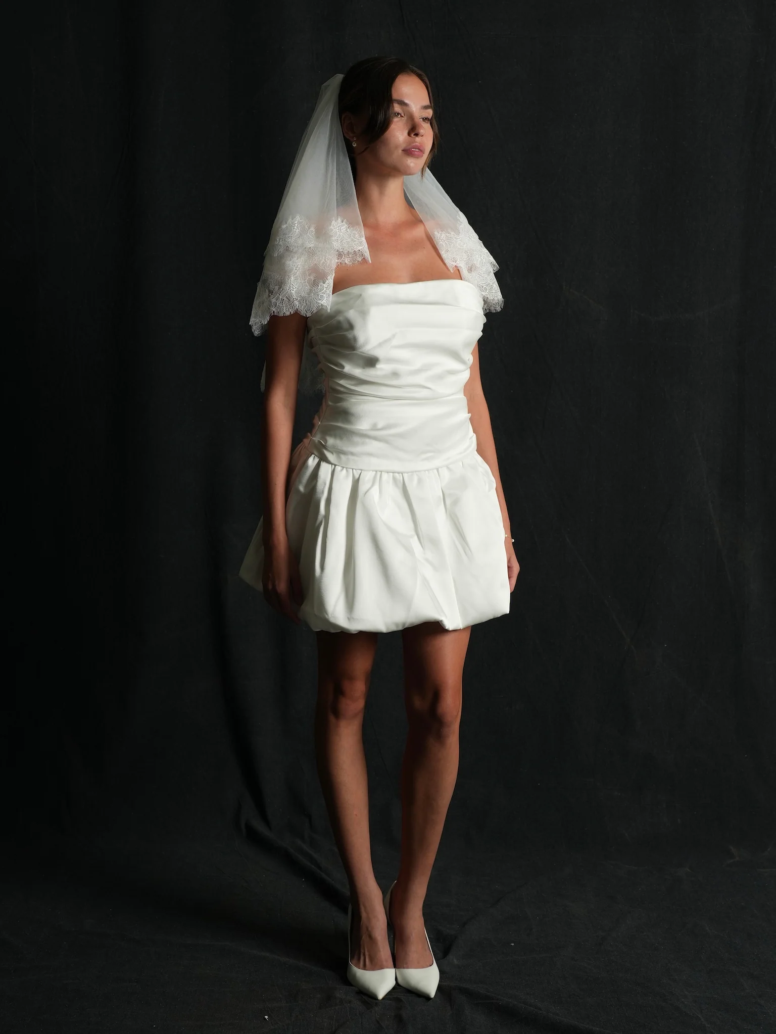 Mini Chantilly Lace Short Two Tier Bachelorette Veil - Image 6