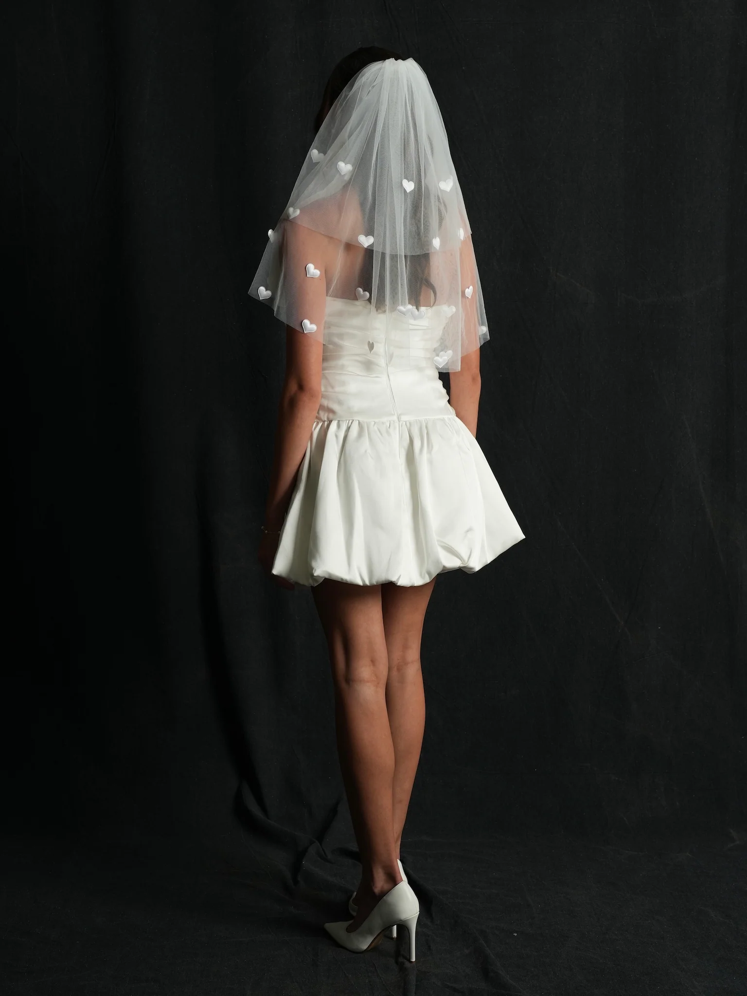 Mini Heart Short Two Tier Bachelorette Veil - Image 11