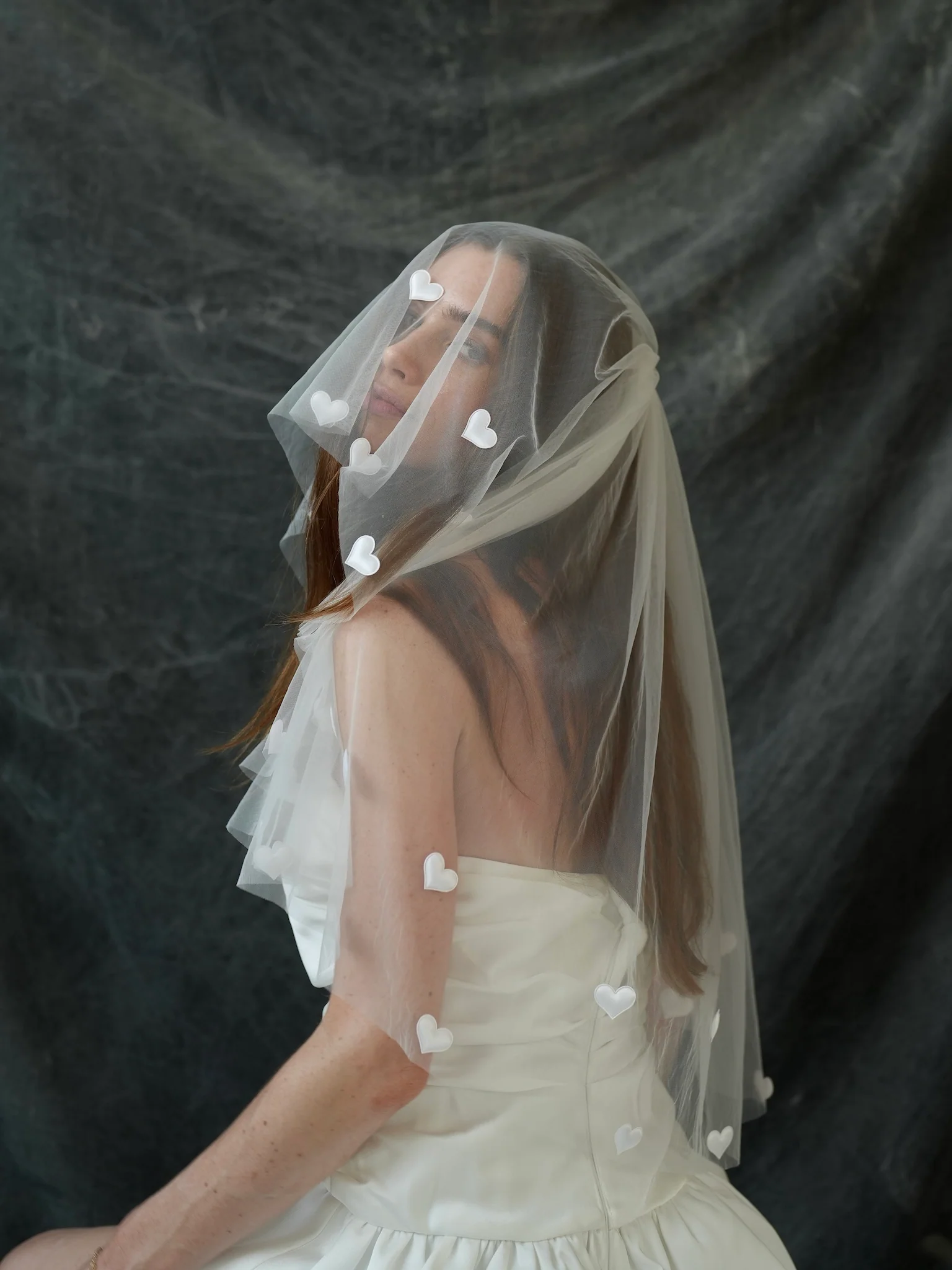 Mini Heart Short Two Tier Bachelorette Veil - Image 3
