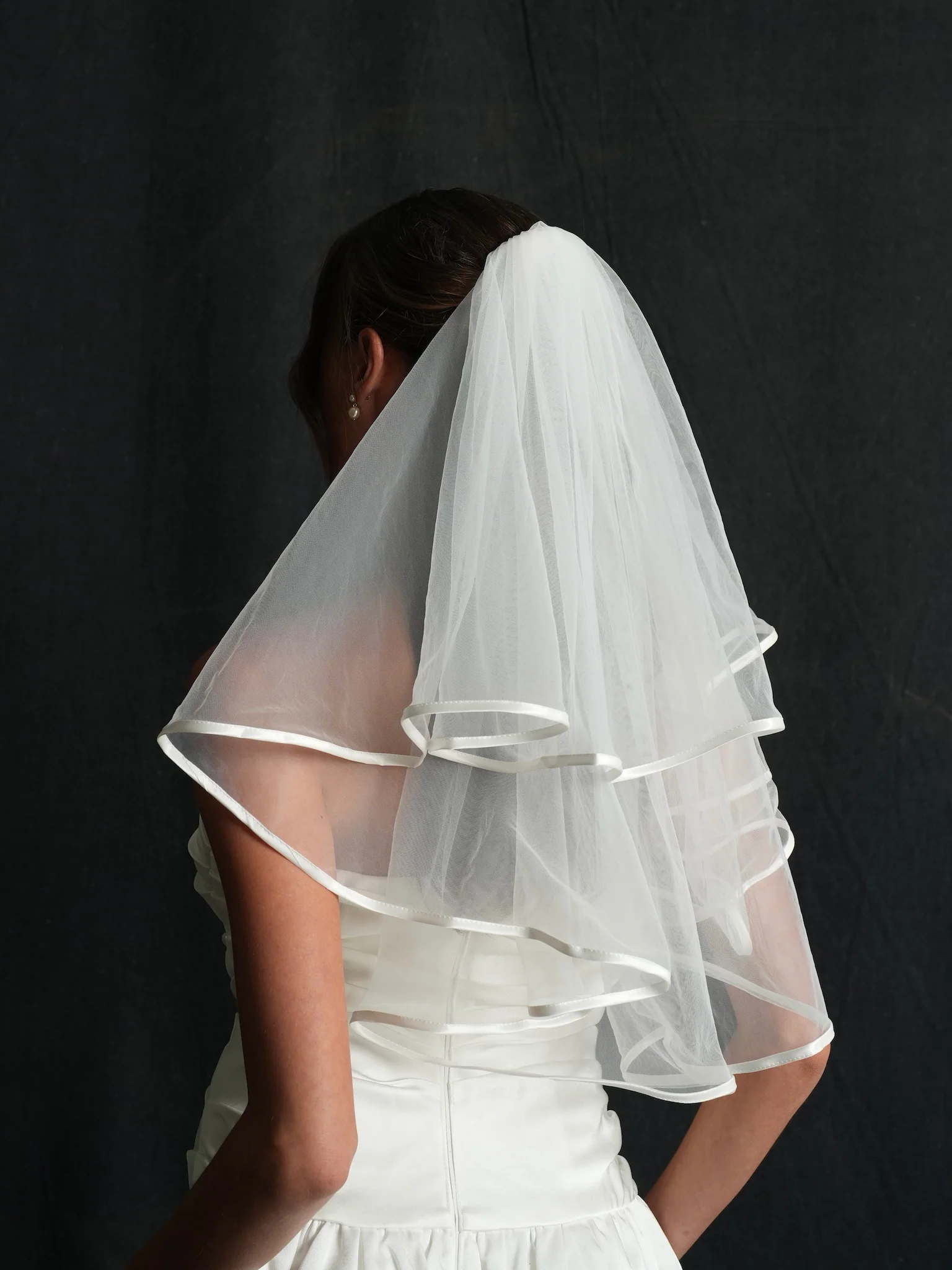 Mini Satin Edge Short Two Tier Bachelorette Veil - Image 4
