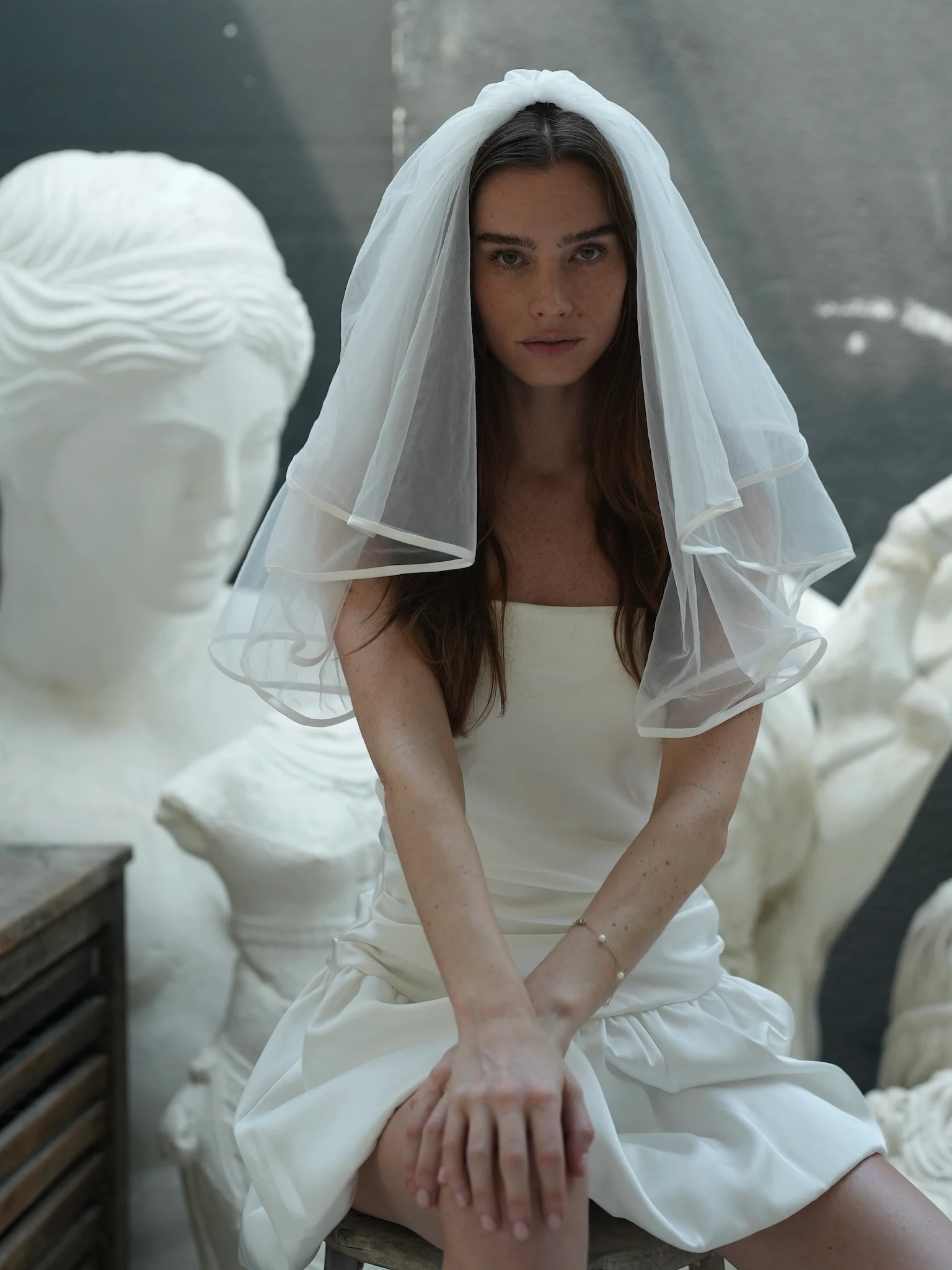 Mini Satin Edge Short Two Tier Bachelorette Veil - Image 9