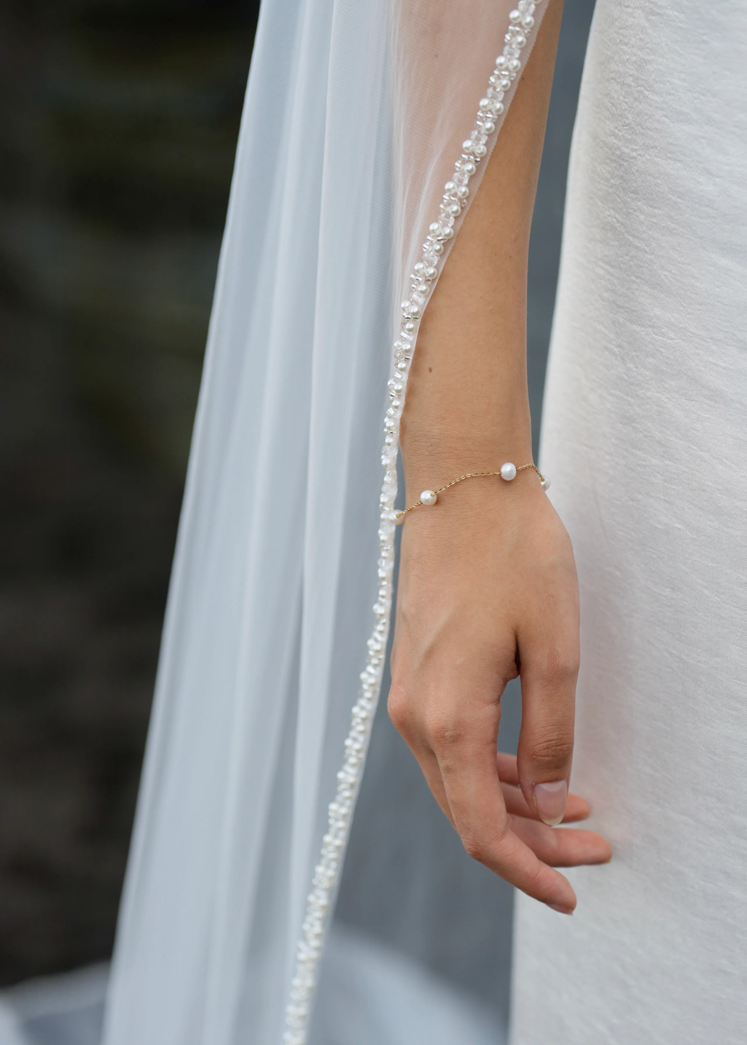 Pearl Chain Bridal Bracelet, 14K Gold, Freshwater Pearl - Image 3