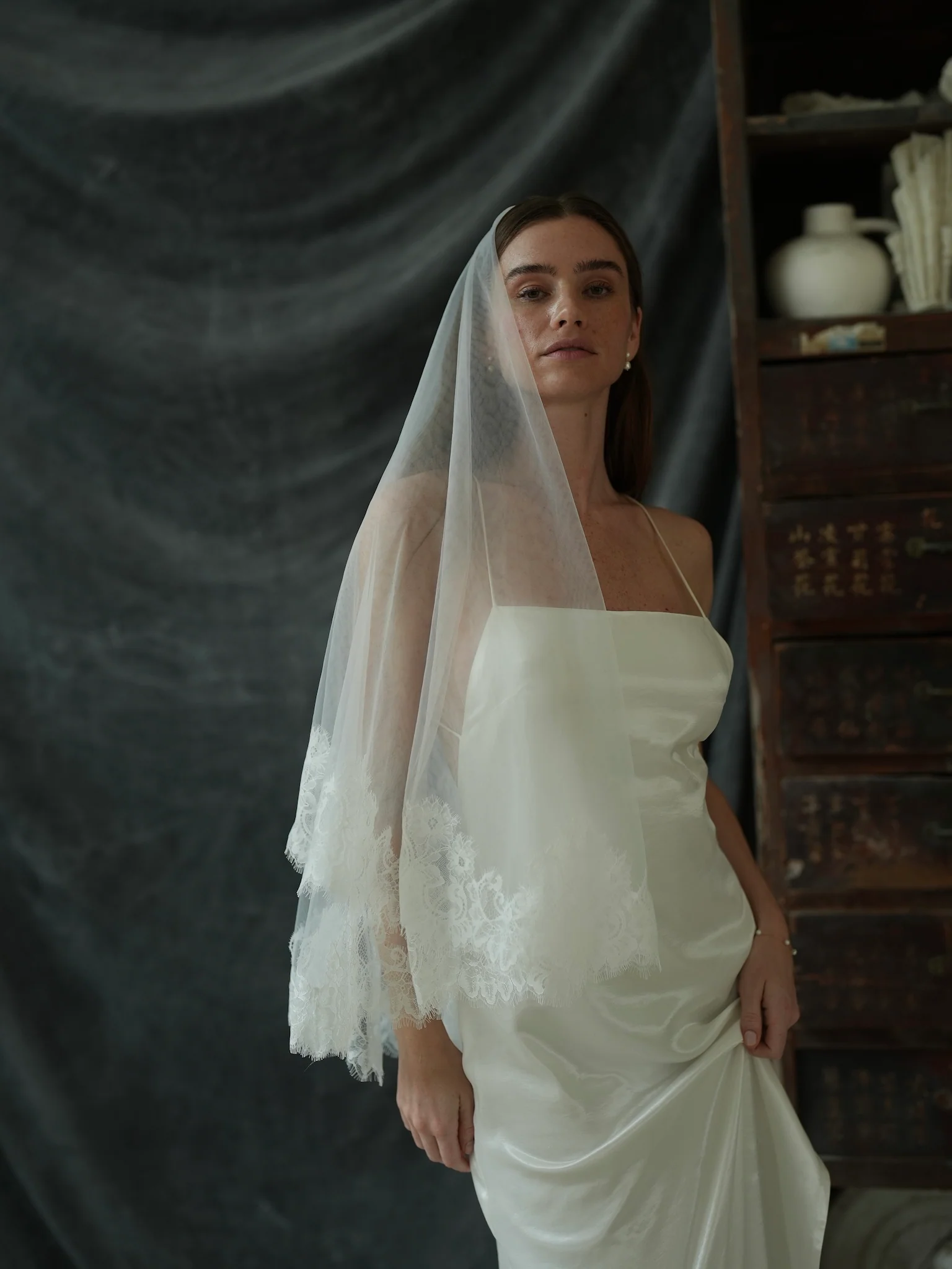 Short Lace Veil, Two Tier, Fingertip Length - Image 13