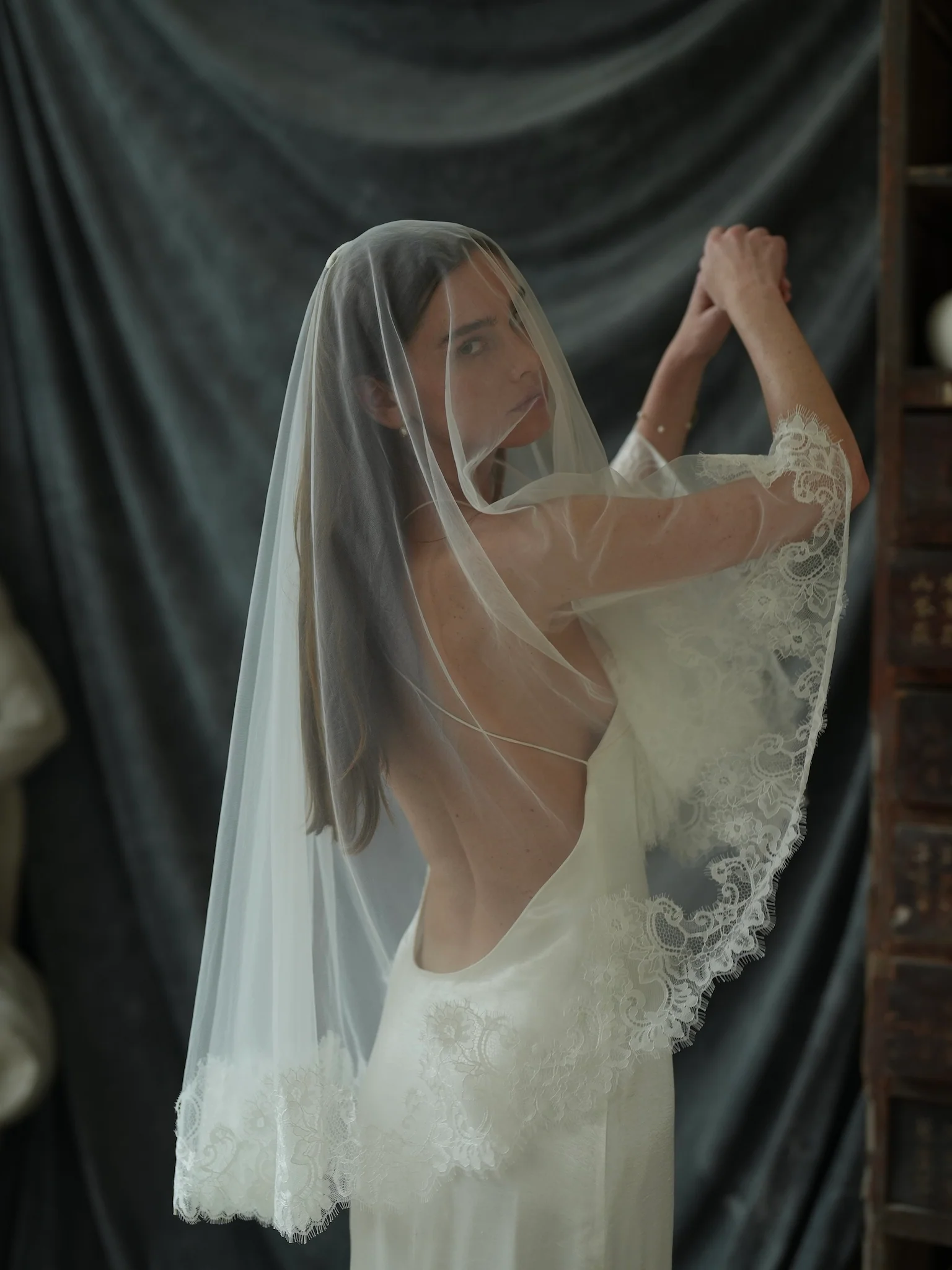 Short Lace Veil, Two Tier, Fingertip Length - Image 16