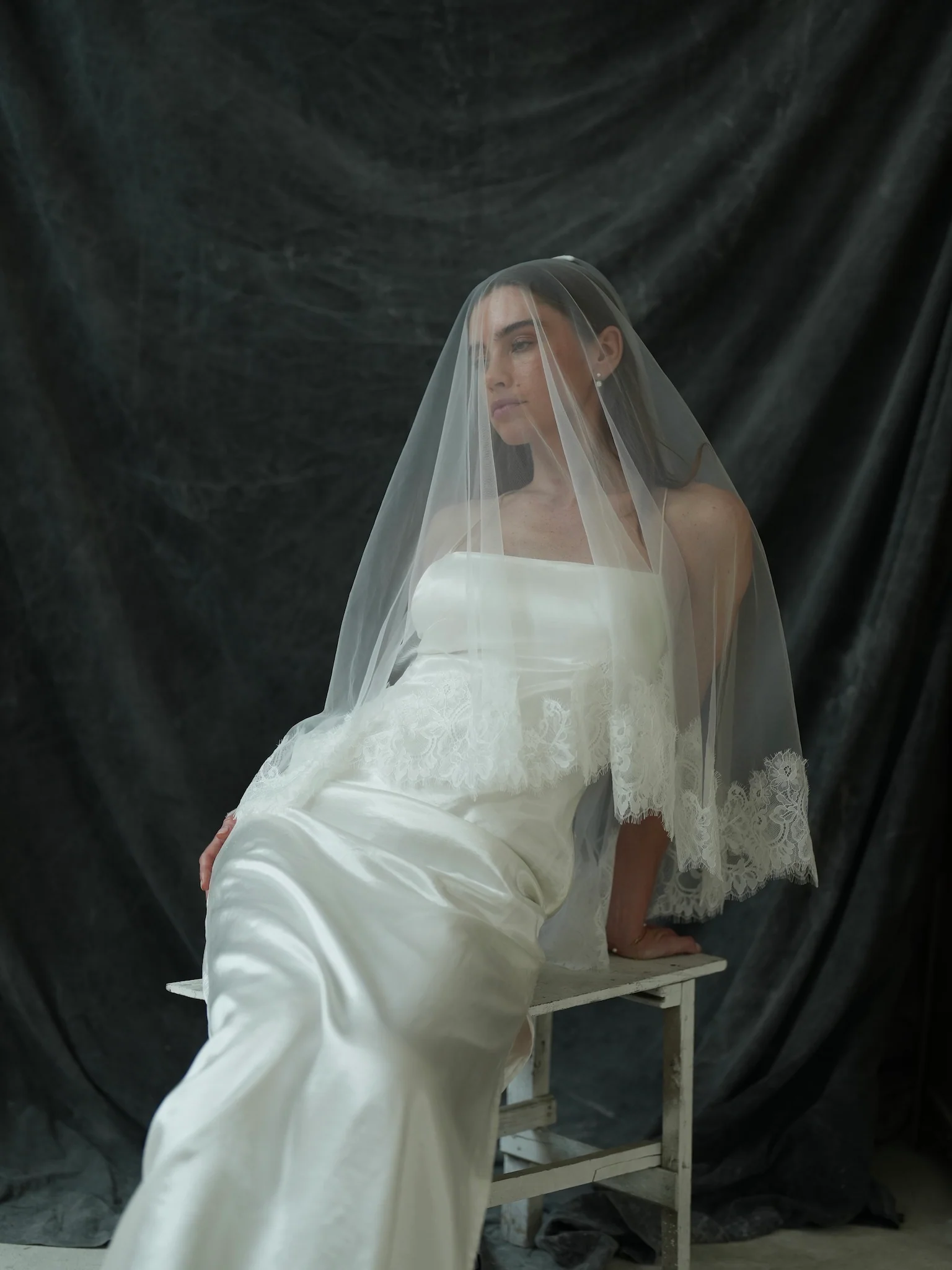 Short Lace Veil, Two Tier, Fingertip Length - Image 7